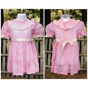 VTG 60's Little Girls Pink Organza Easter Church Party Dress Size 24M 2T Sears
